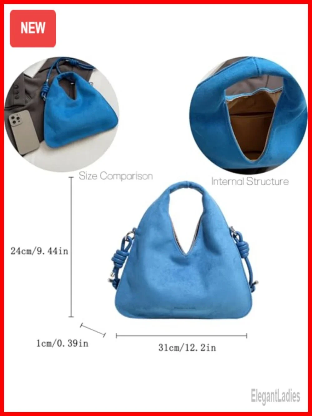 Faux Suede Slouchy Hobo Shoulder Crossbody Bag with Adjustable Strap